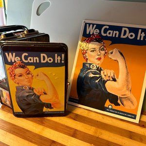 We Can Do It Rosy Lunchbox and Metal Sign